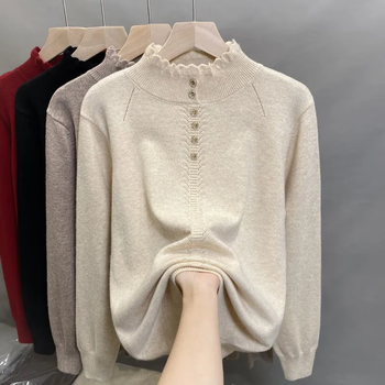 Siyujun bottoming shirt for women 2025 autumn and winter new large size half turtleneck sweater for women loose slimming inner sweater top apricot warm l recommended 100-120 pounds