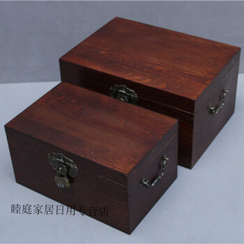 Retro wooden box with lock solid wood large storage box storage box glove box collection box medicine box a4 id box antique color 35*25*19 large size