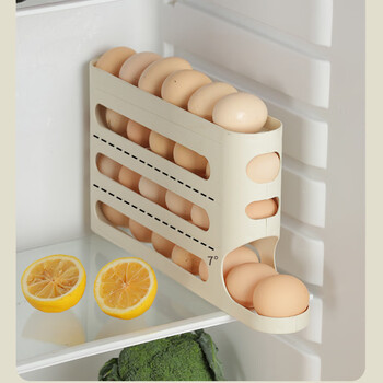Ye yu rolling slide egg storage box kitchen multi-layer automatic egg rolling refrigerator rack holder side door no eggs jam 1 set light color can hold about 20-30 eggs x1314 egg box thickened, durable, smooth, no eggs jam