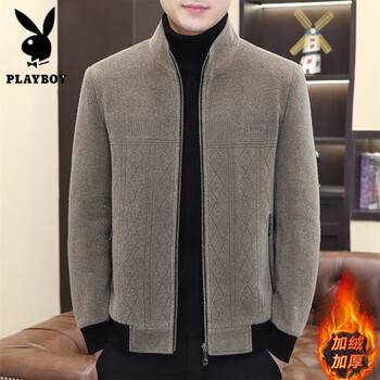 Playboy (playboy) men's stand collar woolen jacket spring and autumn new gold mink velvet plus velvet thickened jacquard woolen jacket camel a plus velvet m recommended 95-110 catties