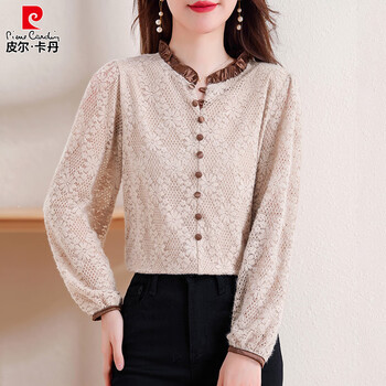 Pierre cardin (pierre cardin) temperament inner layering shirt plus velvet thickened women's spring, autumn and winter new french blouse-like lace top picture color l (recommended 105-115 pounds)
