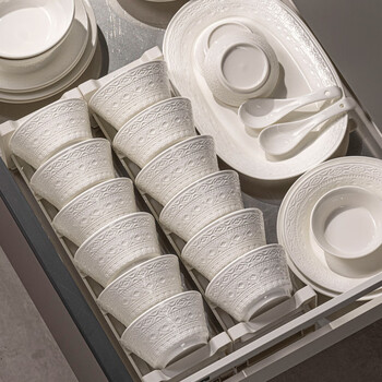 Boduan bowl and dish set household ceramic tableware jingdezhen simple bowl underglaze color pure white bowls and plates bowls and chopsticks plate housewarming happy and auspicious 6-person meal 32-piece soup bowl set gift box packaging