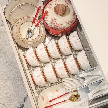 Baishuo bowl set bowl and plate tableware set bowl and chopstick set underglaze colored ceramic bowl plate nordic bowl plate 2025 new style 6-person food with soup bowl 27-piece set gift box packaging damaged reissue