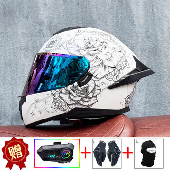 Lvs motorcycle helmet for men and women bluetooth full-face helmet dual lens motorcycle sports car party race new national standard 3c certification a1 blooming color mirror + bluetooth xl