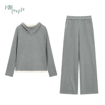 Fragments (dribs&drabs) suit women's new winter hooded casual fake two-piece sweatshirt elastic high waist sports straight pants gray m