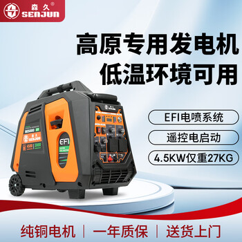 Senjiu gasoline generator electronic injection efi household small low-noise 220v variable frequency plateau low temperature startable outdoor portable 4500w remote control electric start (electronic injection efi)