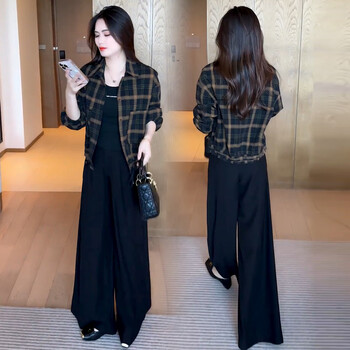 Xin yimei xiaoxiang style short jacket for women 2025 autumn new style loose slim versatile little man jacket top yellow plaid (without velvet) m (85-105 pounds)