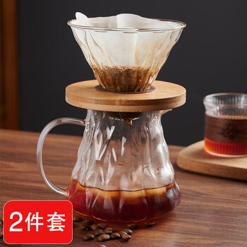 Zhenxiqi hand-brewed coffee pot set for home parties to entertain guests, three-dimensional pattern filter cup sharing pot for convenient coffee brewing, 2-piece set, transparent rub pot 500ml
