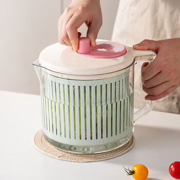 Kawashimaya vegetable dehydrator household vegetable basin drain basket spin-drying water control drain vegetable basket salad drying artifact fruit and vegetable dehydrator (milk white green)