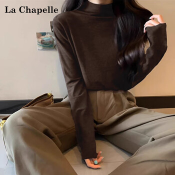 La chapelle half-turtle collar german velvet bottoming shirt for women in autumn and winter with loose long-sleeved tops underneath, brown s