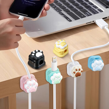 Smorss 6 pink cat claws magnetic cable organizer desktop car data cable storage and organizing mobile phone charging cable clip holder snap plug