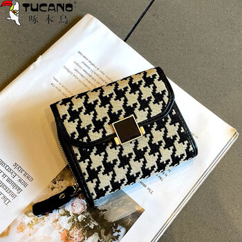 Woodpecker (tucano) card holder wallet all-in-one bag women's short 2024 new model folding wallet small wallet niche design black houndstooth