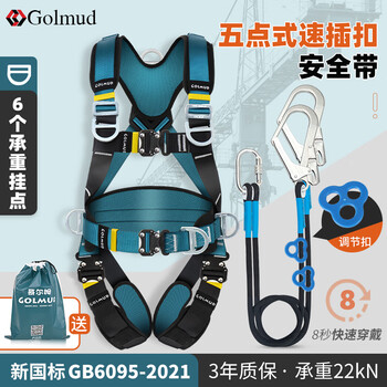 Gorm five-point full-body safety belt national standard high-altitude work site construction electrician anti-fall safety rope set gd3699 double large hook 5 meters