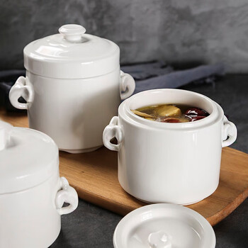 Du zhunyu ceramic water-proof stew bowl bird's nest stew soup cup double lid insulation bowl dessert bowl baby steamed egg small stew pot steamer bowl 700ml elephant stew pot + ceramic spoon