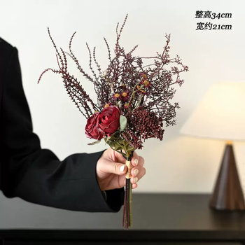Yusenyi french retro color handwritten bouquet of roses, artificial flowers, living room decoration flowers, artificial flower ornaments, table flowers, red venus, daisy, coral grass, handwritten bouquet, 1 piece