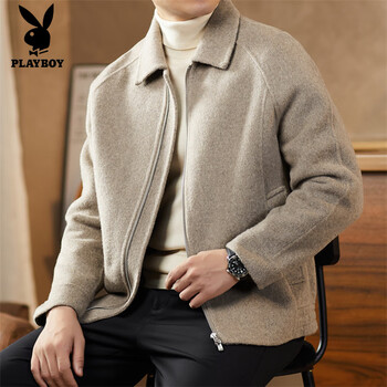 Playboy (playboy) men's jacket double-sided woolen coat autumn and winter new cashmere woolen coat short lapel brand windbreaker oatmeal color xl 180