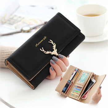 Youguan wallet women's 2025 new women's long wallet fashion retro frosted wallet zipper large capacity mobile phone bag women black