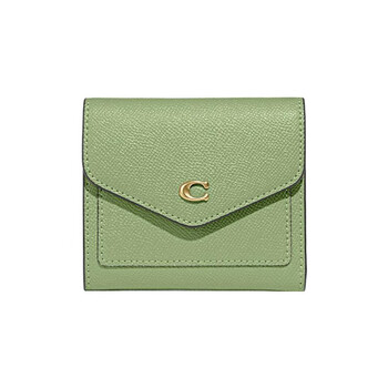 Coach wyn 11 horizontal stripe simple c logo leather wallet women's grass green basic outfit (bag + dust bag)
