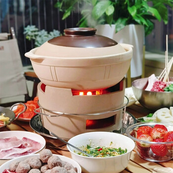 Destory special old-fashioned earthen clay pot for clay pot rice, household gas stove, high temperature resistance, dry burning, non-cracking, soup casserole, ceramic clay pot, large charcoal stove + stove + plate + 30cm pot 4.8l