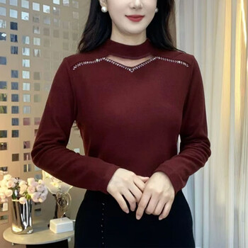 Xia dian suding queen (se.pstp) fashionable half turtle collar long sleeve covering belly 2025 autumn and winter new style western slim german velvet warm bottoming shirt top burgundy fabric xl