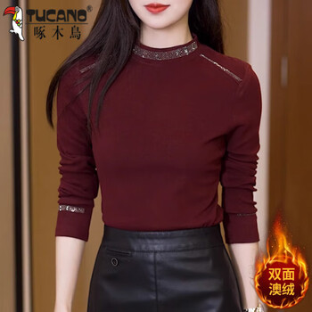 Woodpecker (tucano) angolan red bottoming shirt for women in autumn and winter double-sided german velvet half turtleneck with thickened warm and stylish versatile top angora red (german velvet warm) m 80 to 100 pounds