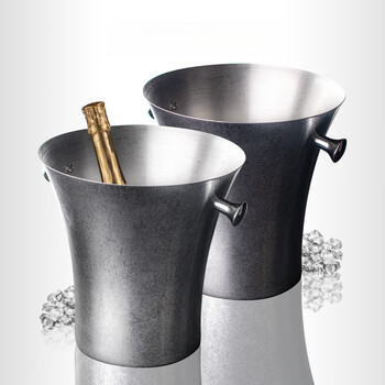 He jiagong ice bucket, high-looking, thickened stainless steel red wine champagne bucket, internet celebrity filled ice cube bucket, bar ktv beer home, small waist ice bucket silver (stainless steel ice clip included)