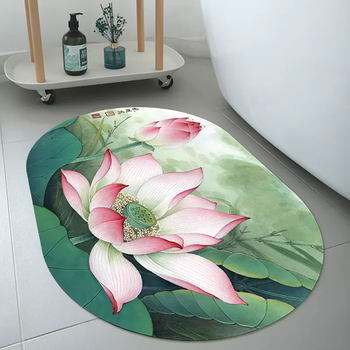 Yusenyi bathroom floor mat bath mud water-absorbent cooling mat new chinese lotus household door mat kitchen dressing room toilet non-slip feet li xiaoming lotus genuine authorized oval 40x60cm (thickness approximately 3.5mm water-absorbent and non-slip)