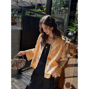 Sanji heihua emeiqiu velvet tie-dye gold leather burnt-out chinese jacket zhanhuang s