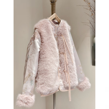 Miss right's new chinese new year's greetings dress with buckles for women's winter young style pink light national style small padded jacket plush coat pink cotton coat s within 107 pounds