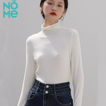 Nome pile collar bottoming shirt for women in autumn, versatile top with high collar and slim long-sleeved t-shirt top, white xl