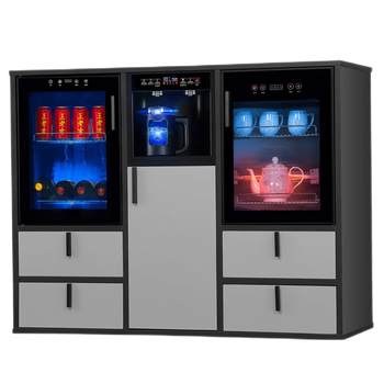 Hcf good tea house tea bar machine water dispenser smart dinner side tea cabinet solid wood multi-function red wine cabinet refrigerator refrigerator tea maker qxb08-3-1 three door gray warm type ice hot - refers to boiling water