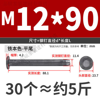 Zhuo shikun special nails for speed bumps, ground nails, road nails, steel nails, asphalt road nails, road nails, fixed ground nails, thick steel nails m12*90 flat tail (30 pcs/about 5 catties)