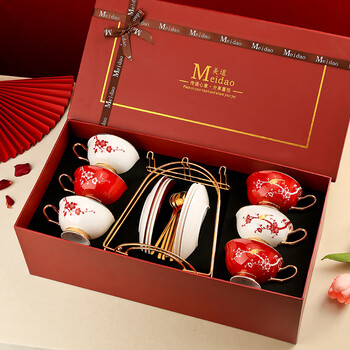Meidao (meidqo) xi shang mei shao birthday gift wedding gift water cup bone china coffee cup set high-end exquisite afternoon tea cup xi shang mei shao (6 cups and saucers with spoons + arched rack) wine box