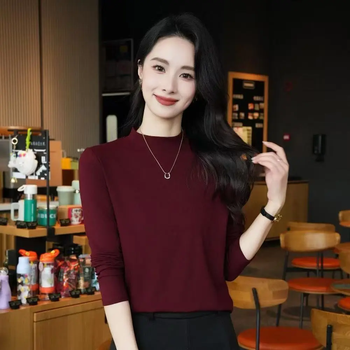 Siyujun pure cotton half turtleneck bottoming shirt women's long-sleeved t-shirt 2025 autumn and winter new slim fit and stylish inner top ankola red-warm in winter m recommended 85-105 catties
