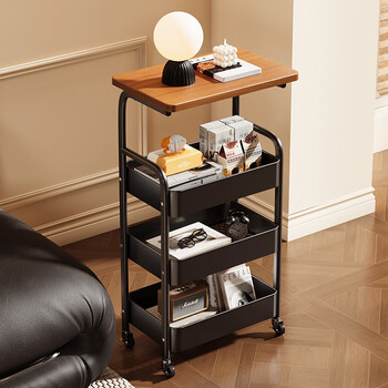 Shanshan wood art storage rack floor-standing trolley living room snack rack kitchen storage rack removable multi-layer storage rack small side table