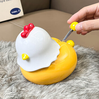 Hao nan nordic ins household creative chicken picks stainless steel fruit forks cute fruit pick storage ornaments yellow chicken storage tube (with 3 fruit forks)