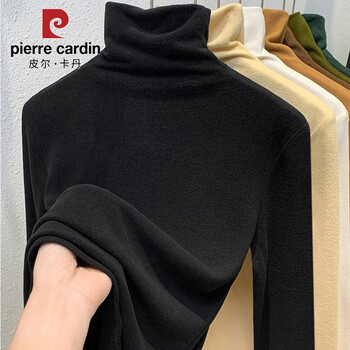 Pierre cardin high collar black bottoming shirt for women with autumn and winter feel plus velvet inner layer 2025 new double-sided german velvet warm inner layer for women, black 3xl 140-155 catties