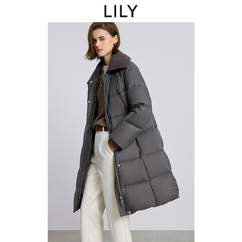 Lily2025 winter new retro knitted lapel loose casual 90 duck down puff down jacket women's long 506 medium gray s