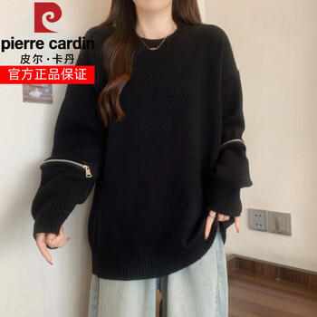 Pierre cardin (pierre cardin) black high-end mid-length butt-covering pullover sweater for women autumn and winter fat mm lazy style knitted bottoming shirt black m within 100 pounds