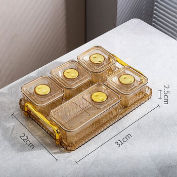 Raf core snack box, a box for storing snacks, food-grade snack storage box, high-end light luxury candy box for living room, divided water, gold amber color, 5 compartments (sealed with lid)