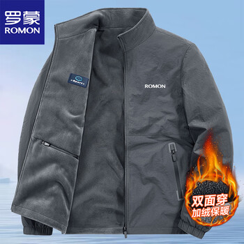 Romon 2025 autumn and winter new velvet thickened jacket men's stand-up collar reversible multi-pocket jacket men's windproof dark gray 1 velvet reversible velvet m 80-catties