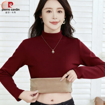 Pierre cardin half turtle collar bottoming shirt women's thickened velvet autumn and winter ancora red warm lined german velvet pill-free top ancora red 3xl combed velvet 140-160 jin