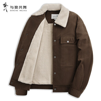 Dances with wolves antistatic & velvet corduroy jacket detachable lapel faux sherpa jacket 306 brown m