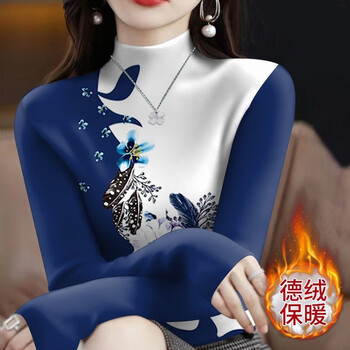 Ouyu half-high collar double-sided german velvet thickened bottoming shirt for women, autumn and winter new style, slim-fitting inner shirt top, german velvet-blue half-flower m, recommended 85-100 pounds