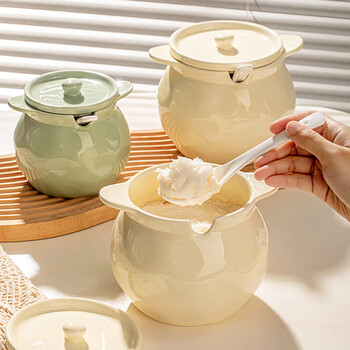 Treejack cream style double-ear ceramic lard jar kitchen household high temperature resistant red oil chili oil special seasoning jar with lid