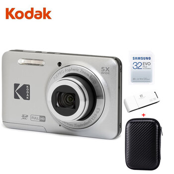 Kodakfz55 digital camera 16.35 million 2.7 screen 5 optical zoom 28mm wide angle 1080p hd silver set (camera + 32g card + card reader + bag)