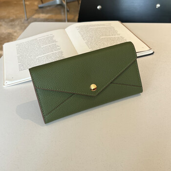 Sephoron pure cow leather ultra-thin long flip wallet women's versatile 2026 autumn new genuine leather multi-slot banknote holder for mobile phones military green-first layer cowhide gift box packaging