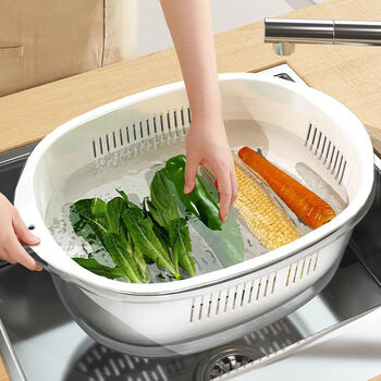 Muya drainage basket drainage basin double-layer thickened kitchen home washing fruit and rice basket drainage basin living room