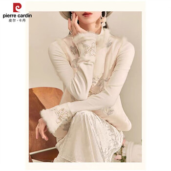 Pier cardande velvet new chinese-style national style embroidered top for women autumn and winter new thickened brushed bottoming shirt half turtleneck long-sleeved t-shirt white bottoming shirt without vest m recommended 80-100 pounds