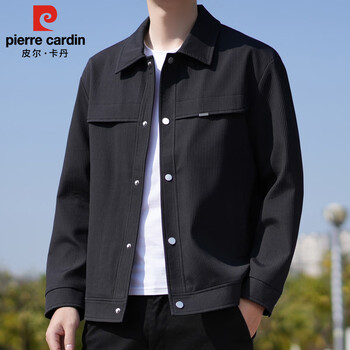 Pierre cardin jacket men's spring autumn and winter trendy fashion work jacket men's casual lapel clothes men's black xl